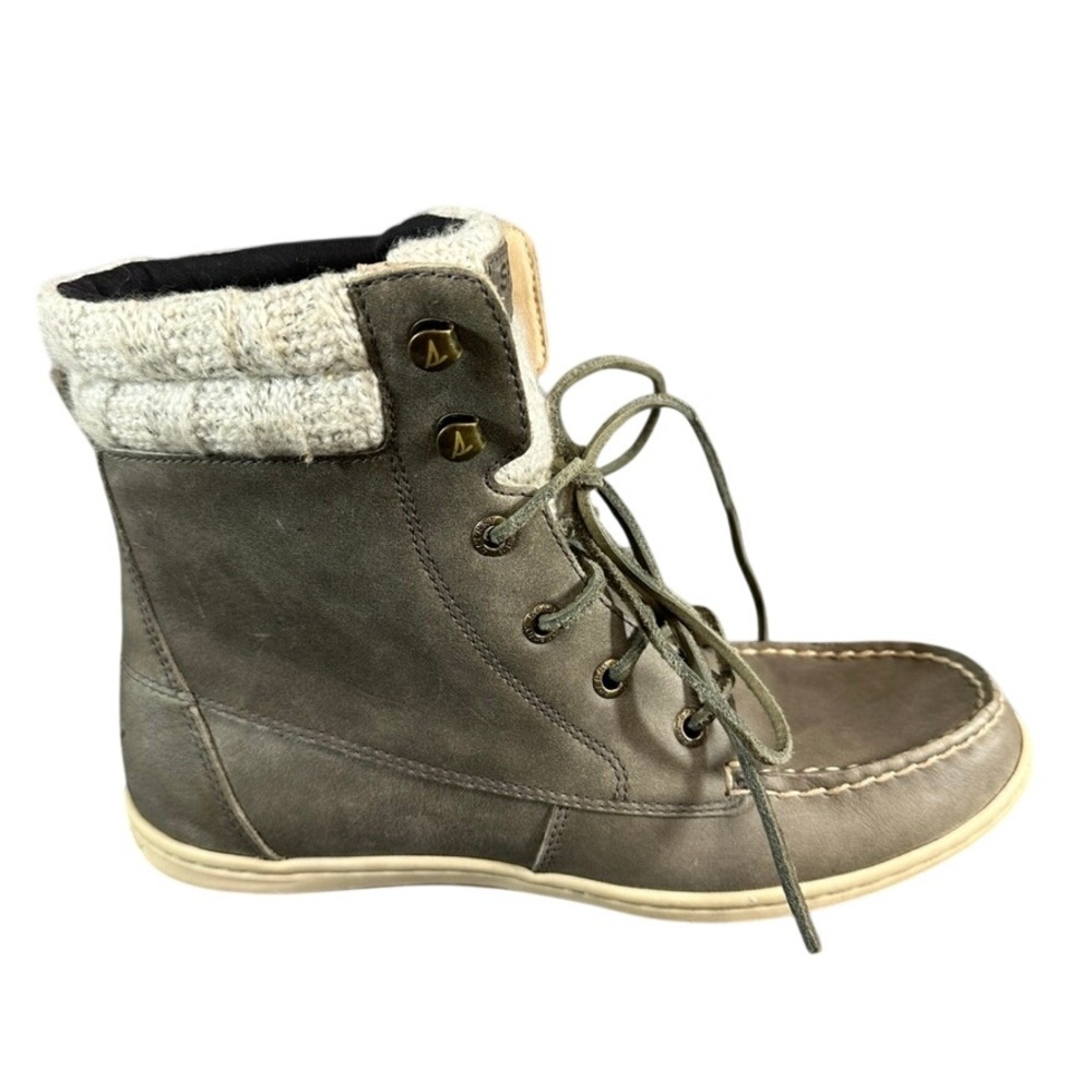 Sperry Top-Sider Womens Gray Leather Knit Collar Moc Toe Lace Up Ankle Boots 7.5